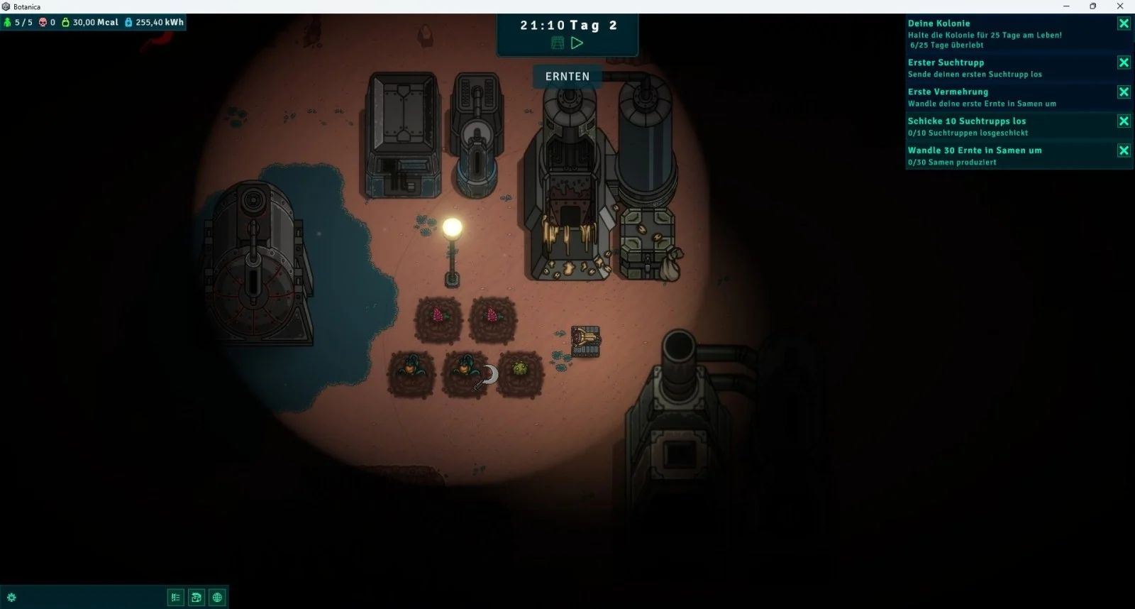 Botanica gameplay showing crops being harvested