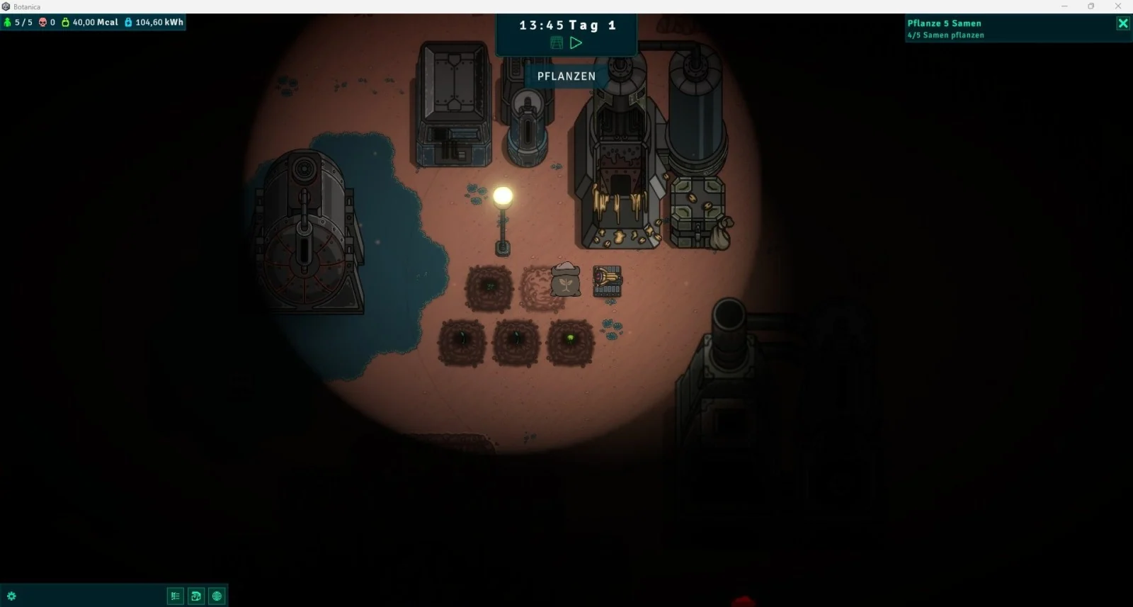 Botanica gameplay showing seeds being planted