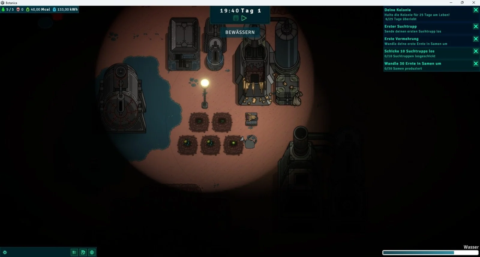Botanica gameplay showing crops being watered